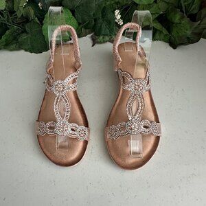 Elegant Rhinestone Embellished Rose Gold Sandals Size 39